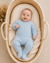 Load image into Gallery viewer, Personalised Hand Embroidered Baby Romper | Custom Name Knitted Romper | Baby Gift