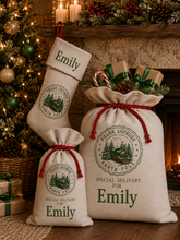 Load image into Gallery viewer, Personalised Polar Express Christmas Stocking & Santa Sack | Custom Name | 4 Print Colours