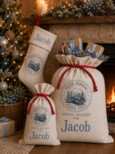 Load image into Gallery viewer, Personalised Polar Express Christmas Stocking & Santa Sack | Custom Name | 4 Print Colours