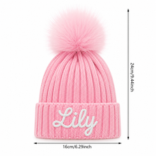Load image into Gallery viewer, Personalised Hand Embroidered Pompom Knit Winter Hat
