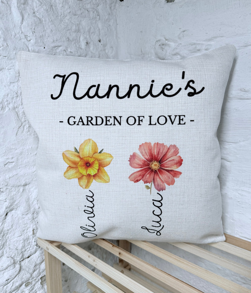 Personalised Birth Flower Garden Of Love Cushion Cover