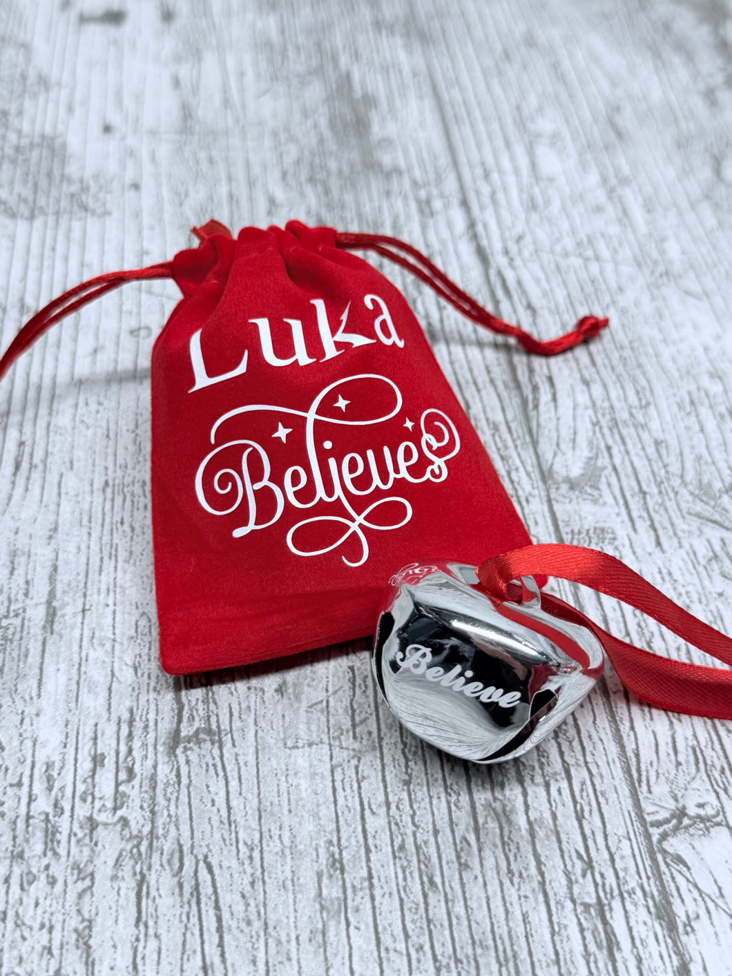 ‘Believe’ bell and personalised Pouch
