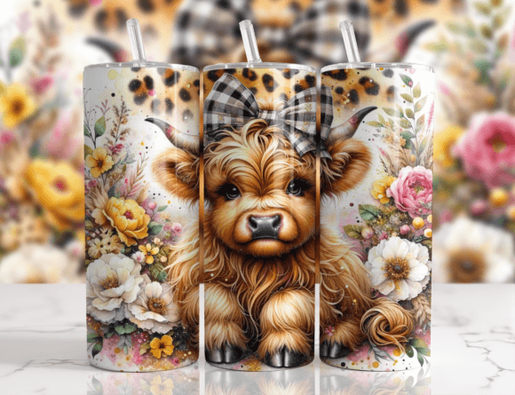 Highland Cow Gingham Bow Coffee 20oz Tumbler - Can Be Personalised