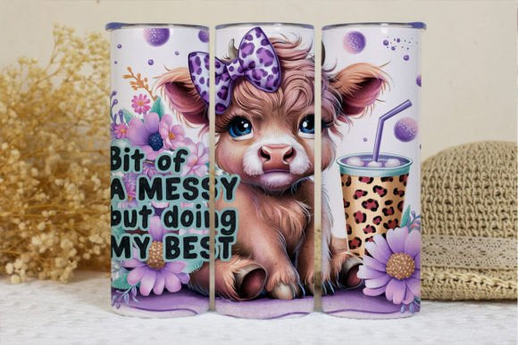 Highland Cow Bit Of A Mess Coffee 20oz Tumbler - Can Be Personalised