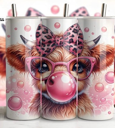 Highland Cow Bubblegum Coffee 20oz Tumbler - Can Be Personalised