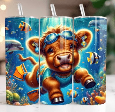 Highland Cow Under The Sea Coffee 20oz Tumbler - Can Be Personalised