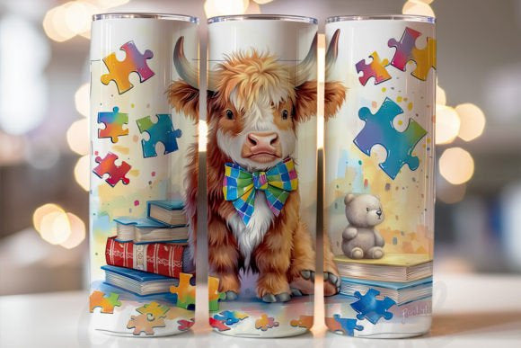 Highland Cow Autism Awareness Coffee 20oz Tumbler - Can Be Personalised