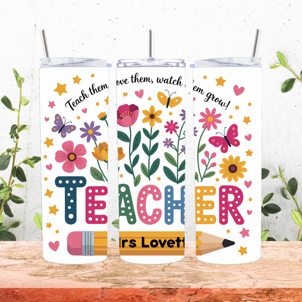 Personalised Floral Teacher 20oz Tumbler