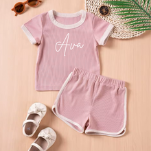 Load image into Gallery viewer, Personalised Ribbed Co Ord Short and T-shirt Set

