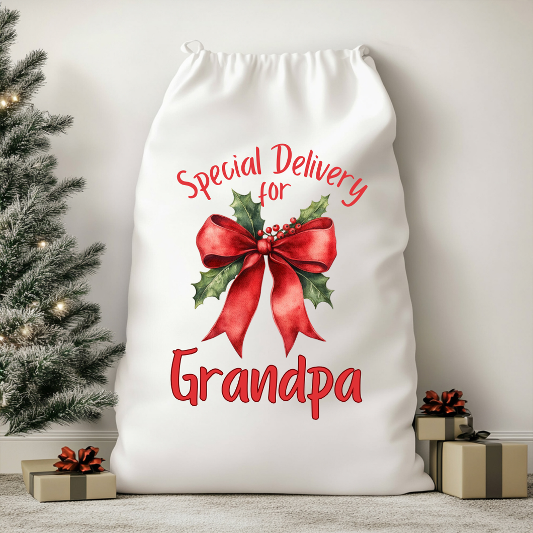 Personalised Holly Bow Christmas Sack