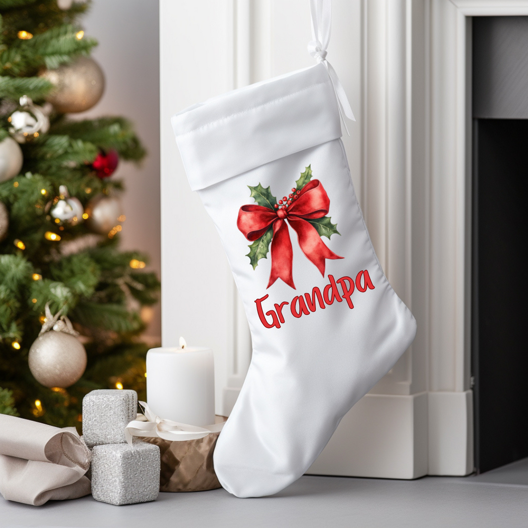 Personalised Holly Bow Christmas Stocking