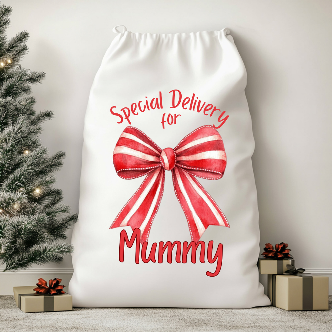 Personalised Stripe Bow Christmas Sack