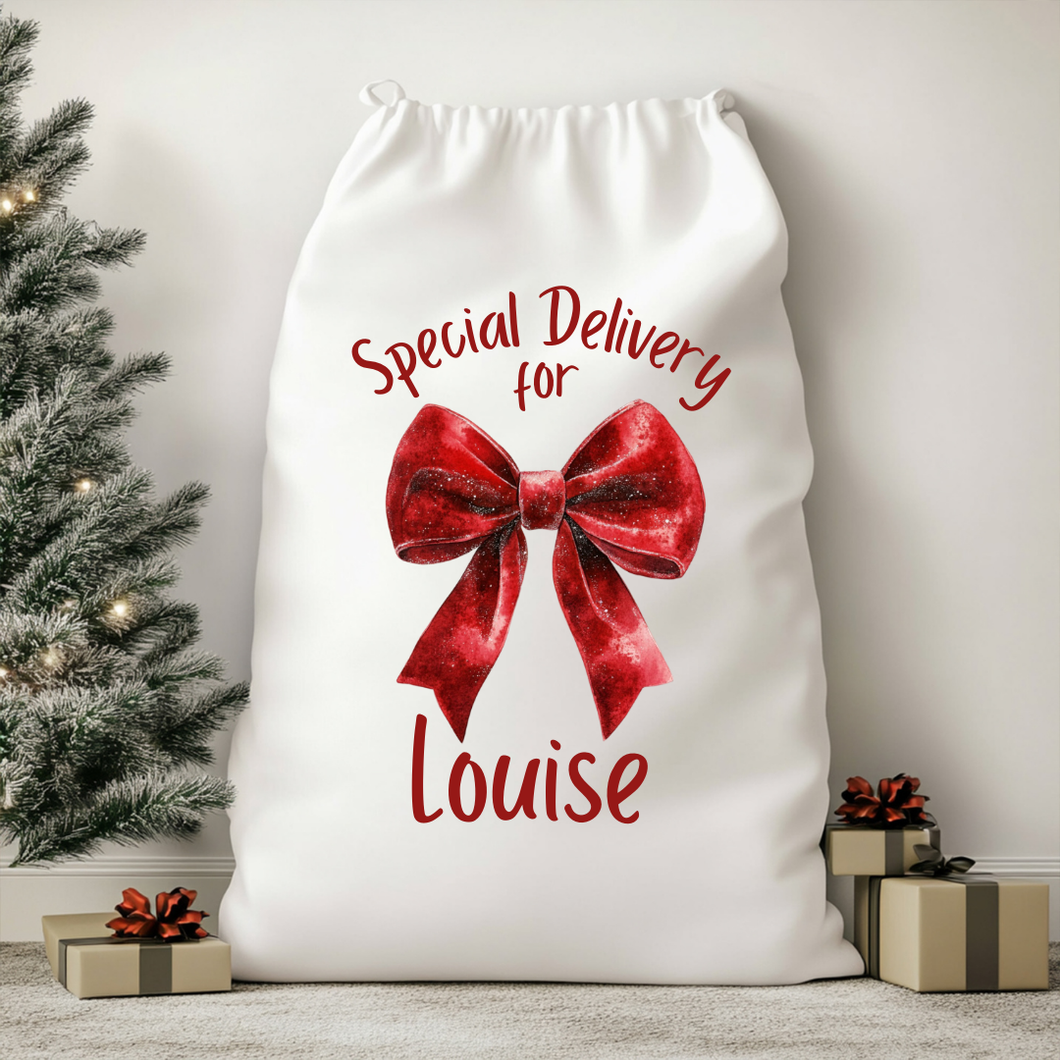 Personalised Velvet Bow Christmas Sack
