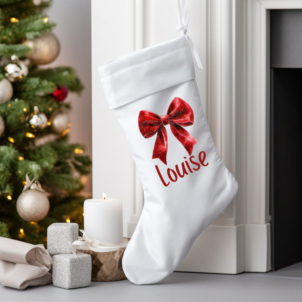 Personalised Velvet Bow Christmas Stocking