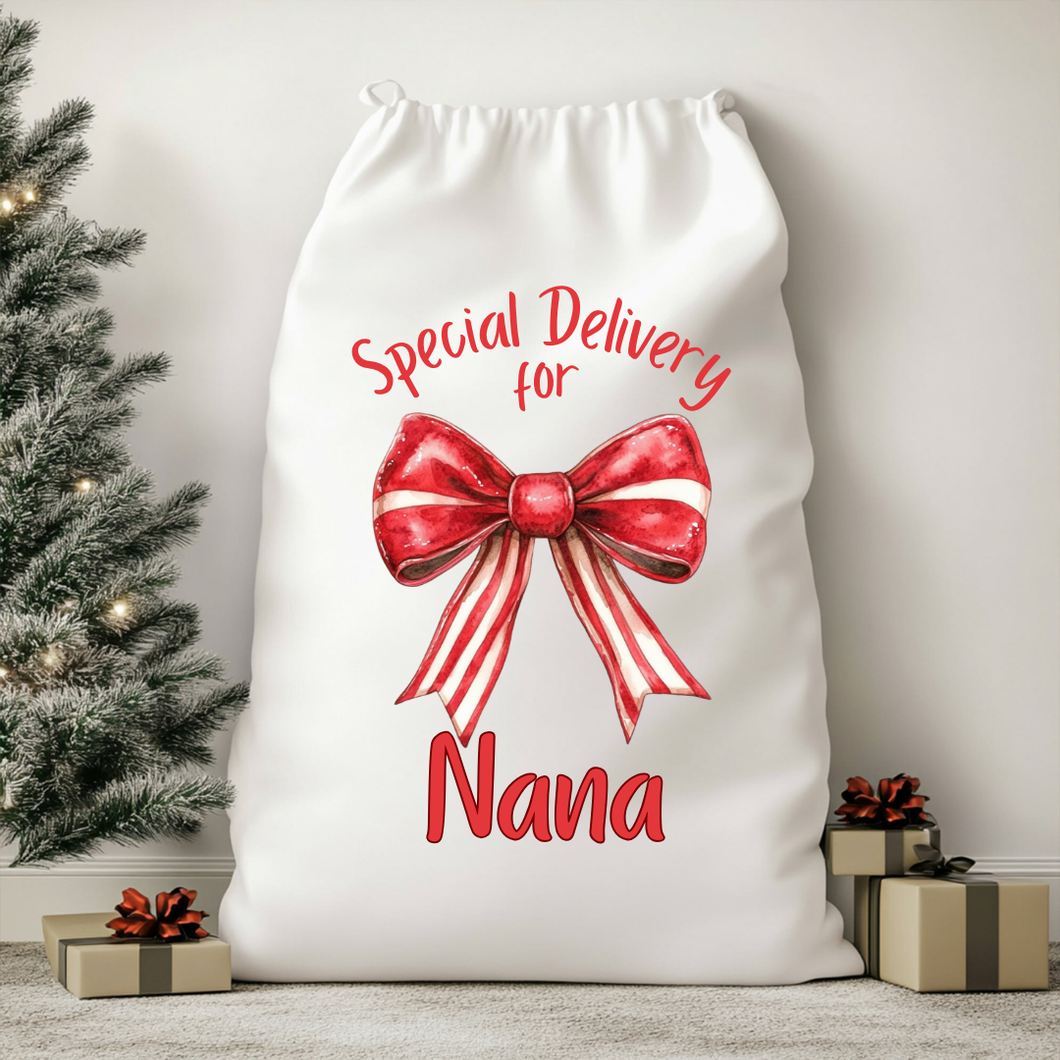 Personalised Vintage Stripe Bow Christmas Sack
