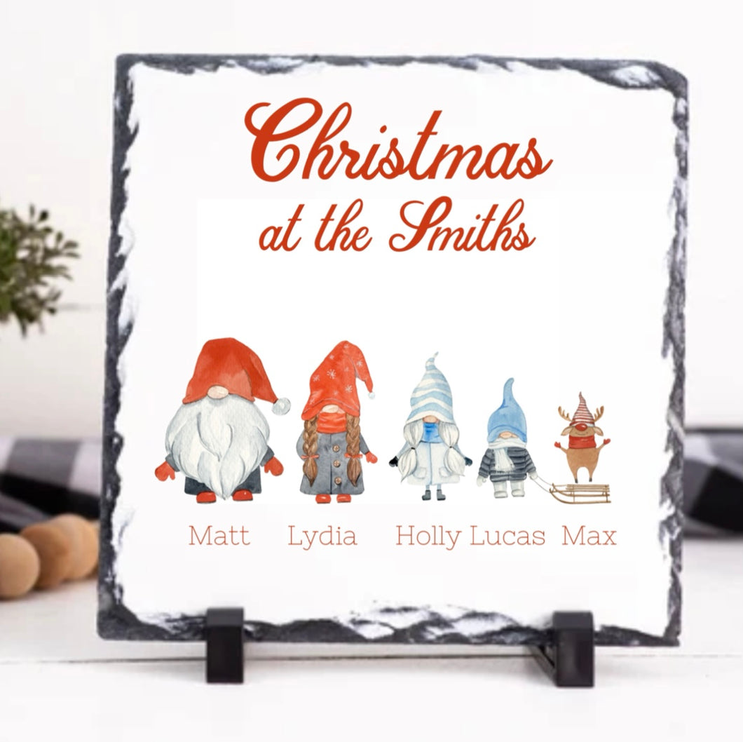 Personalised Christmas Gnome Family Slate