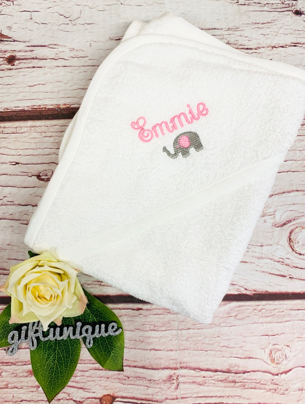 Personalised ‘Little Elephant’ Baby Name Hooded Towel - More Colours Available