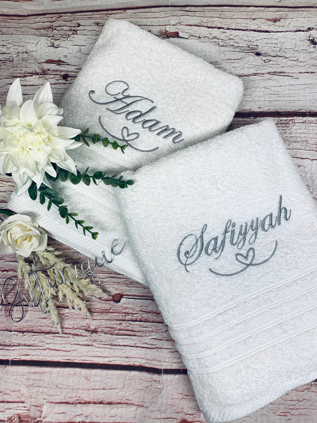 Personalised White Wedding Couple Bath Towel Set