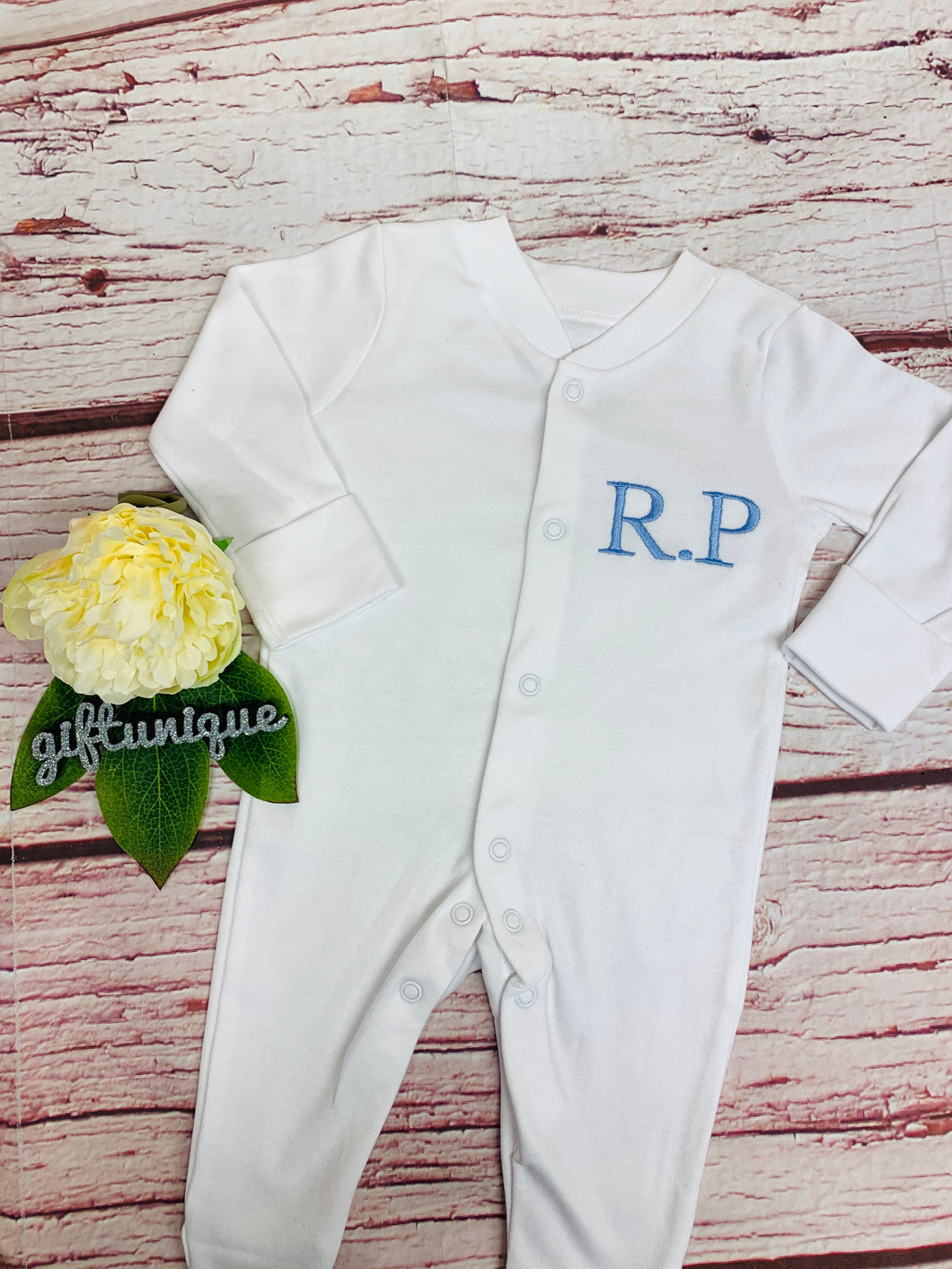 Embroidered Initial Classic White Sleepsuit